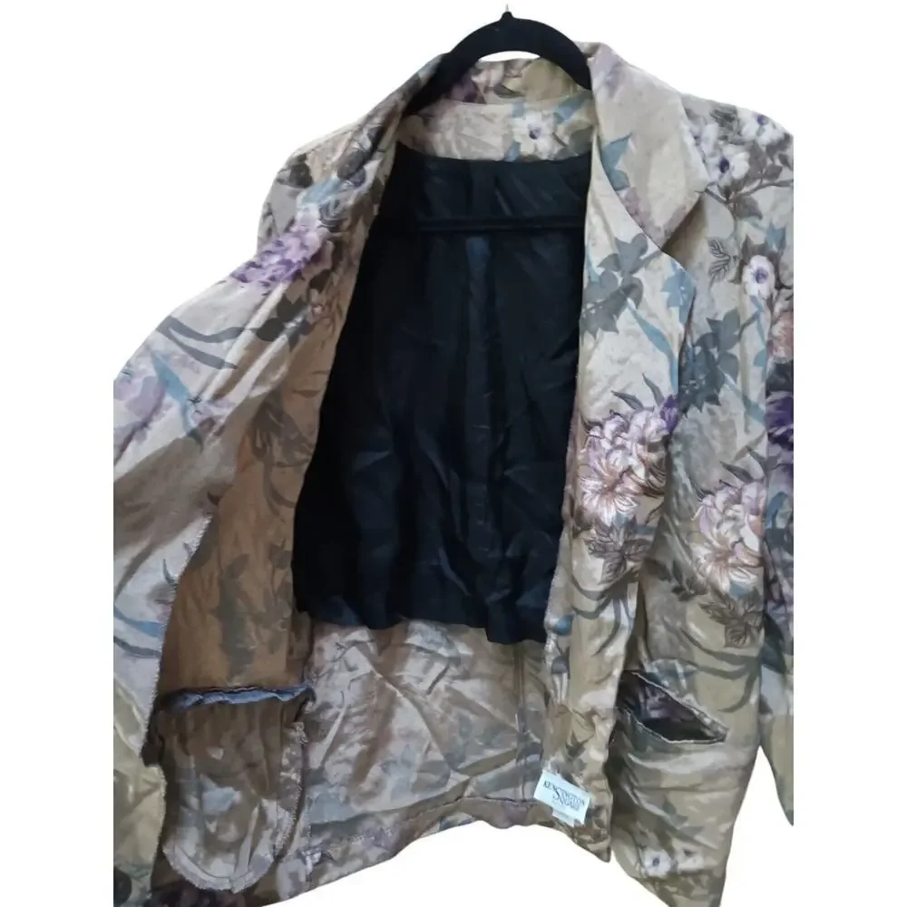 Vintage Kensington Square Blazer Petite One Button Size SP Floral Sand Rare